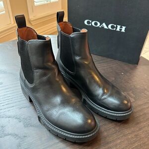 Coach Lyden Black Leather Chelsea Ankle Booties Size 8B